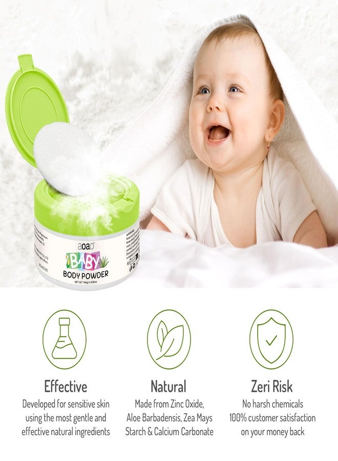 AOAO Baby Body Powder with Puff, Natural Cornstarch Base with Skin-Protecting Zinc Oxide, Talc-Free, Soothing & Gentle Absorption, Newborn Essentials, Family-Friendly Care, 4.938oz - Image 5